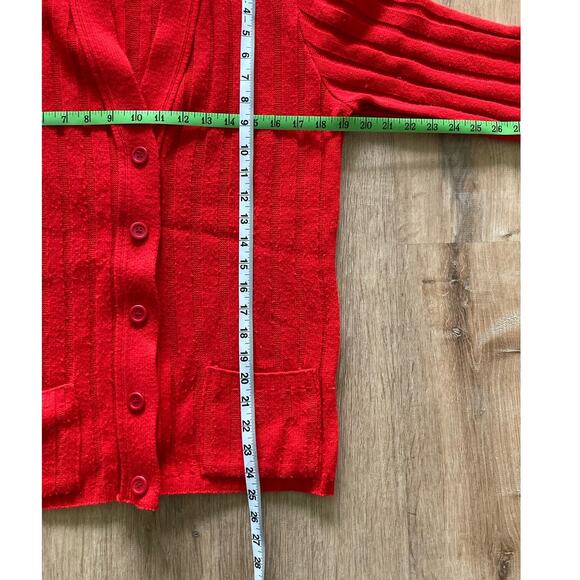VTG 80s The Fashion Place Sears Red Ribbed Button Cardigan Size M - Picture 6 of 6